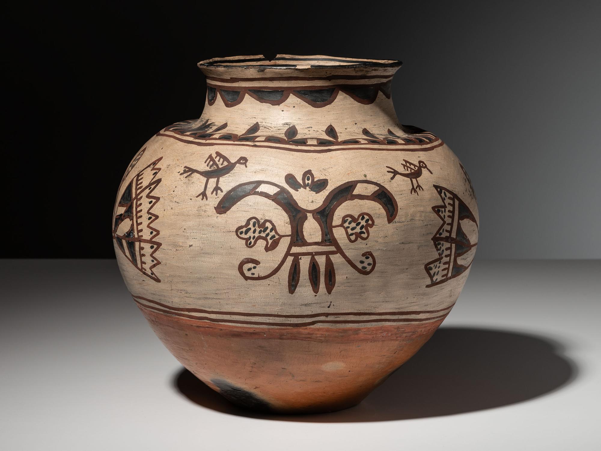San Ildefonso Inverted Polychrome Pottery Jar, with Birds
