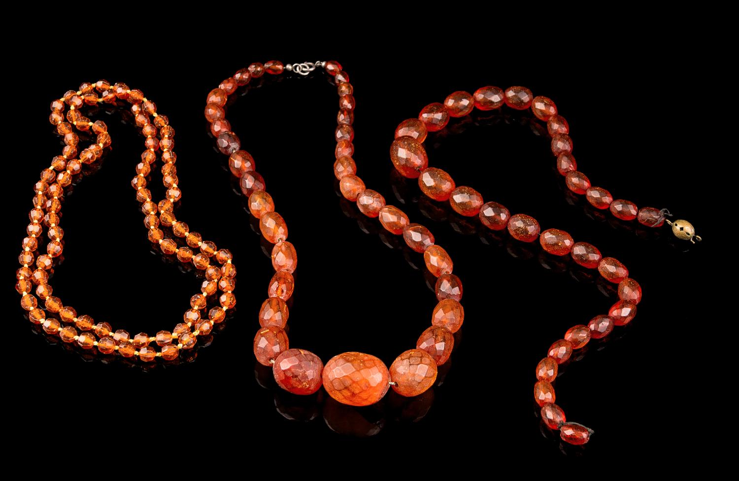 Three Chinese Amber Beaded Necklaces