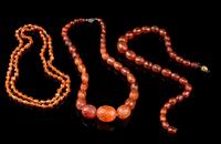 Three Chinese Amber Beaded Necklaces