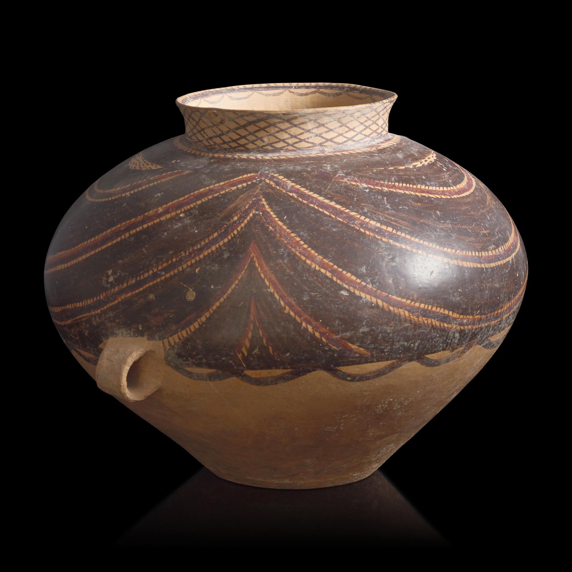A Chinese Neolithic Painted Pottery Jar, Gansu Province, Majiayao Culture, Banshan Phase, 3rd Millennium B.C.E. — 馬家窯文化半坡類型 彩陶雙耳罐