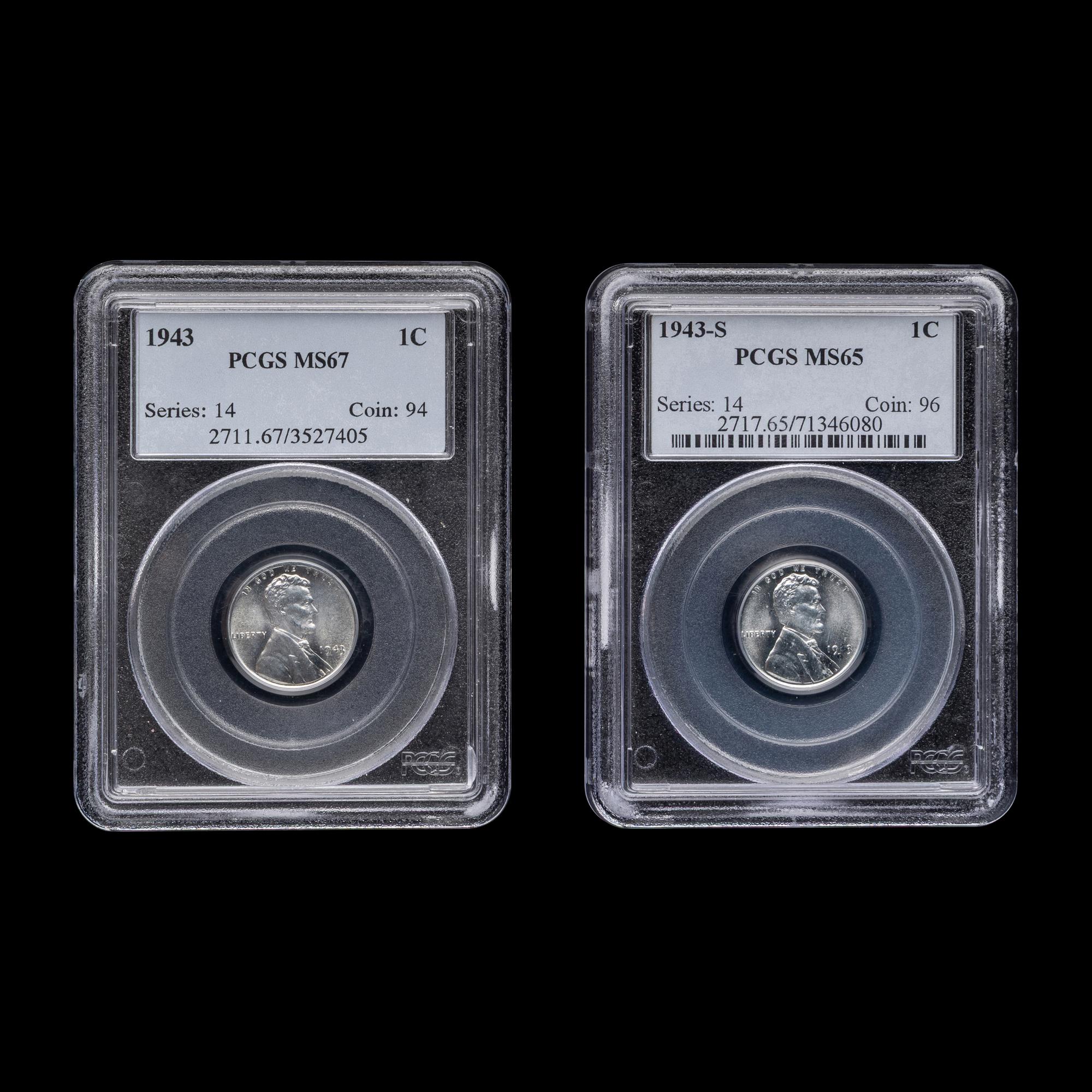 Two Graded 1943 Lincoln: Steel 1c Coins