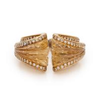 Carved Citrine, Diamond, and Yellow Gold Ring