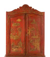 An Italian Red and Gilt-Japanned Bureau Cabinet