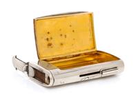 A Russian Silver and Enamel Cigarette Case, Mark of Sazikov with Imperial warrant, St. Petersburg, late 19th century, the lid with an a
