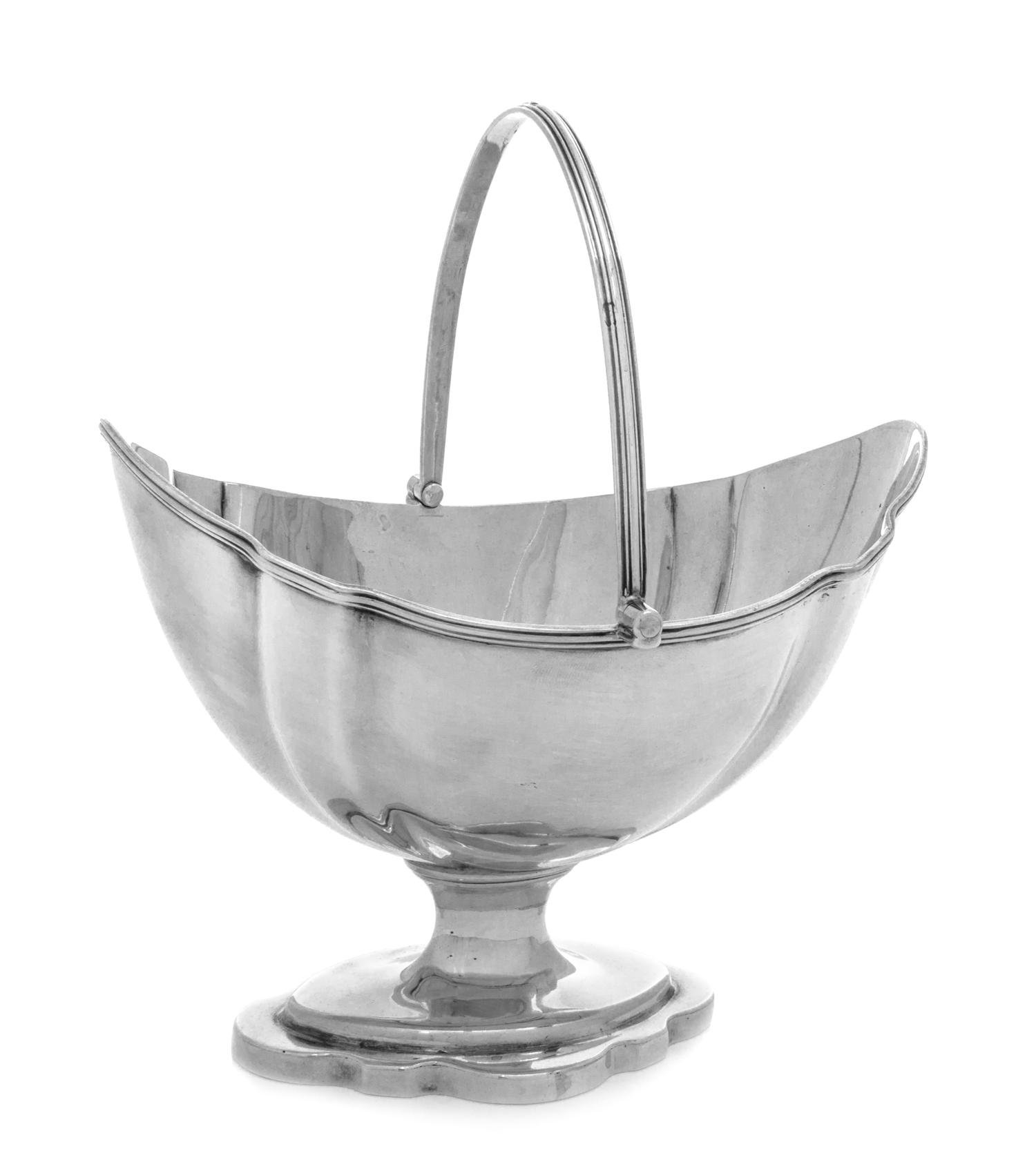 A George III Silver Sugar Basket, William Abdy II, London, 1794, with a swing handle, a threaded rim and a pedestal foot.