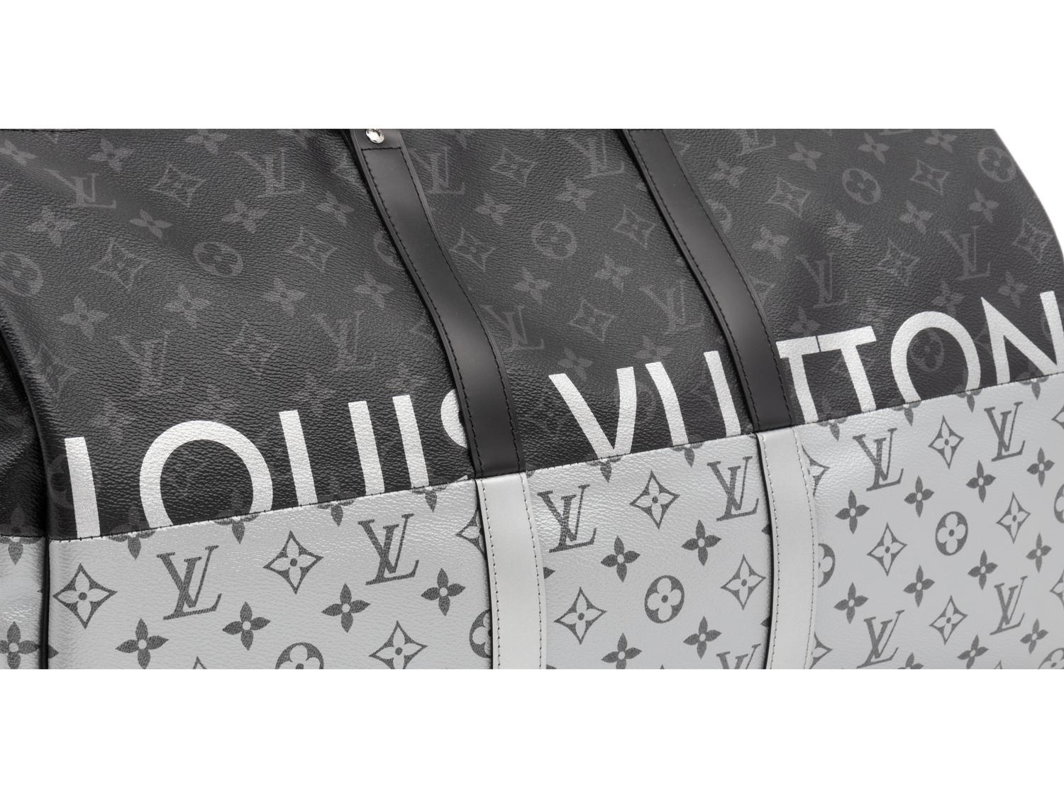 Louis Vuitton Limited Edition Split Keepall Bandoulière 50 in Black and Silver Monogram Canvas, Kim Jones, 2018
