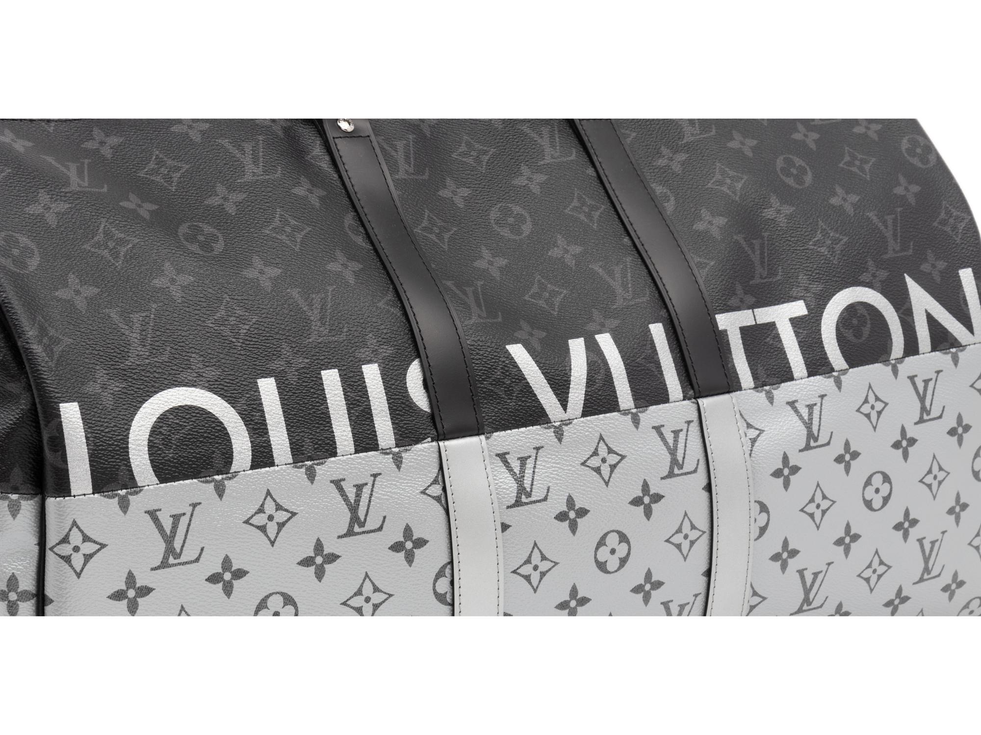 Louis Vuitton Limited Edition Split Keepall Bandoulière 50 in Black and Silver Monogram Canvas, Kim Jones, 2018