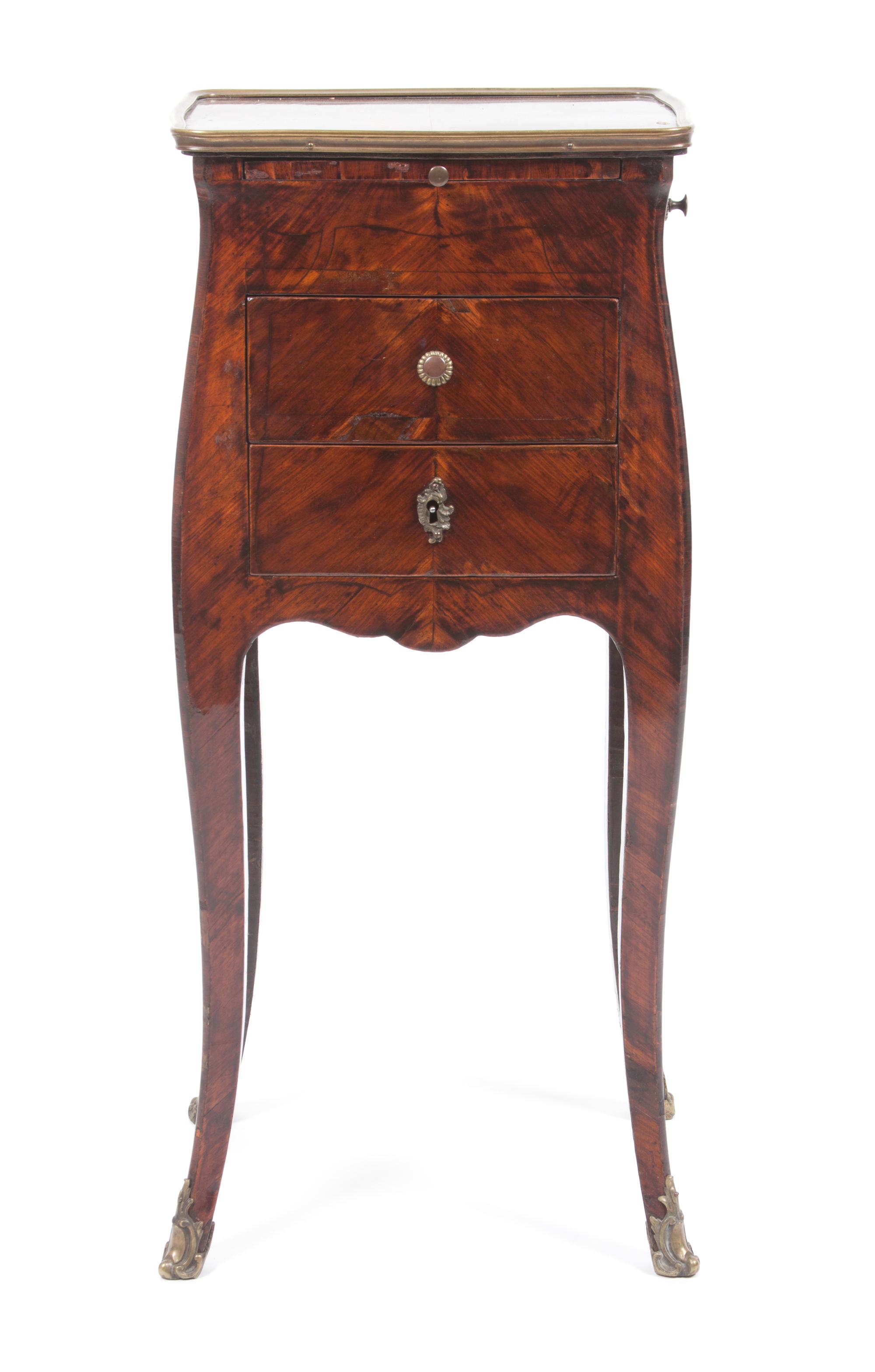 A Louis XV Style Bed Side Table Height 28 x width 12 1/4 x depth 9 3/4 inches.