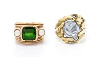 A Collection of Yellow Gold and Cultured Pearl Rings, Eve Alfille, 15.30 dwts.