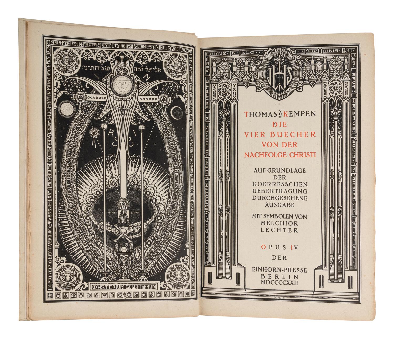 [UNICORN PRESS]. VON KEMPEN, Thomas (1380-1471). Die Vier Bucher von der Nachfolge Christi. Melchior Lechter (1865-1937), illustrator. Berlin: Unicorn Press, 1922.