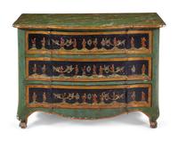 A Continental Chinoiserie Painted Faux Marble-Top Commode