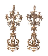A Pair of Gilt Bronze and Marble Ten-Light Candelabra Height 31 1/2 inches. — 19TH/20TH CENTURY