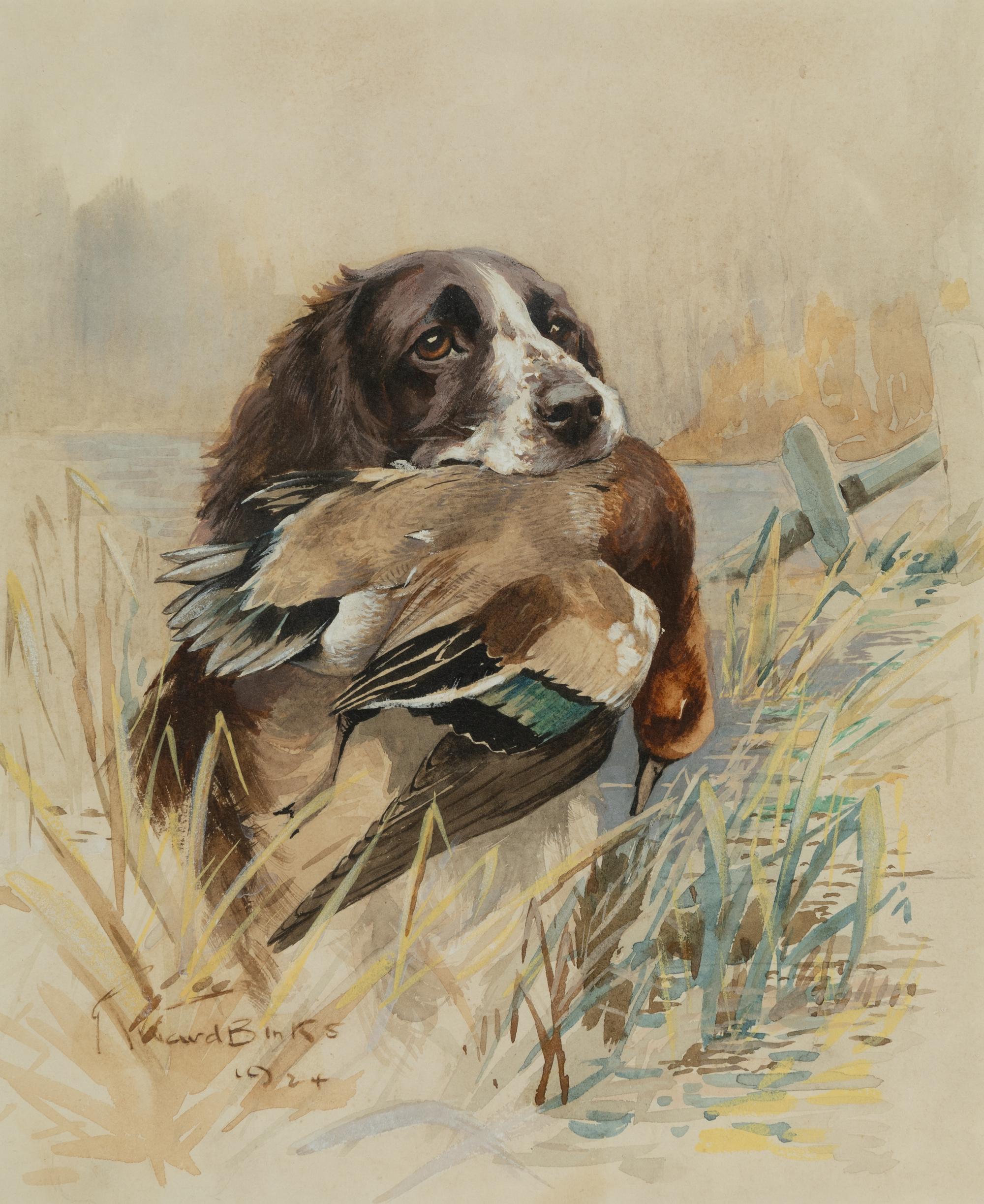 Wolferton Titus Retrieving Curlew; Retriever With Duck; Yellow Labrador With Duck (three works)