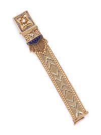 CONVERTIBLE 14K YELLOW GOLD, ENAMEL, DIAMOND AND PEARL SURPRISE WRISTWATCH/BRACELET