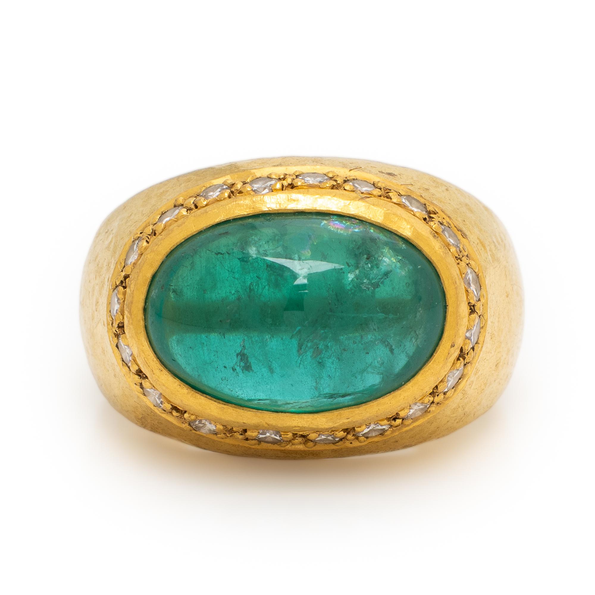 Emerald, Diamond, and Yellow Gold Ring