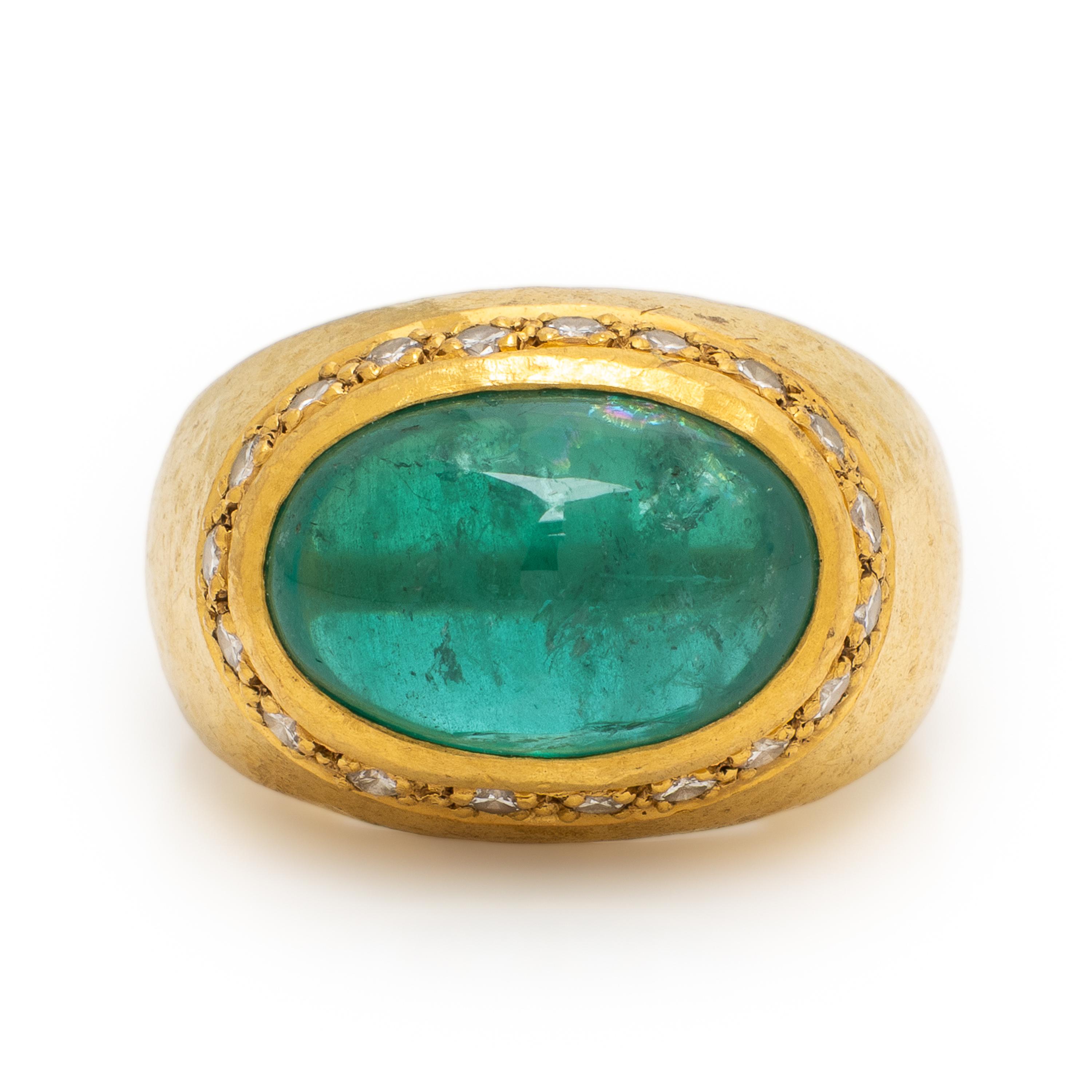 Emerald, Diamond, and Yellow Gold Ring