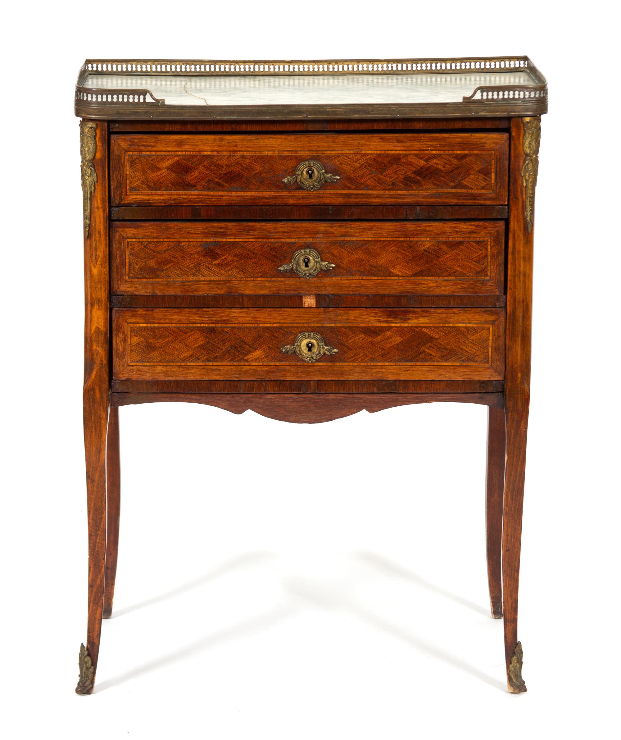 A Louis XVI Style Fruitwood Marble Top Side Cabinet — 19TH CENTURY