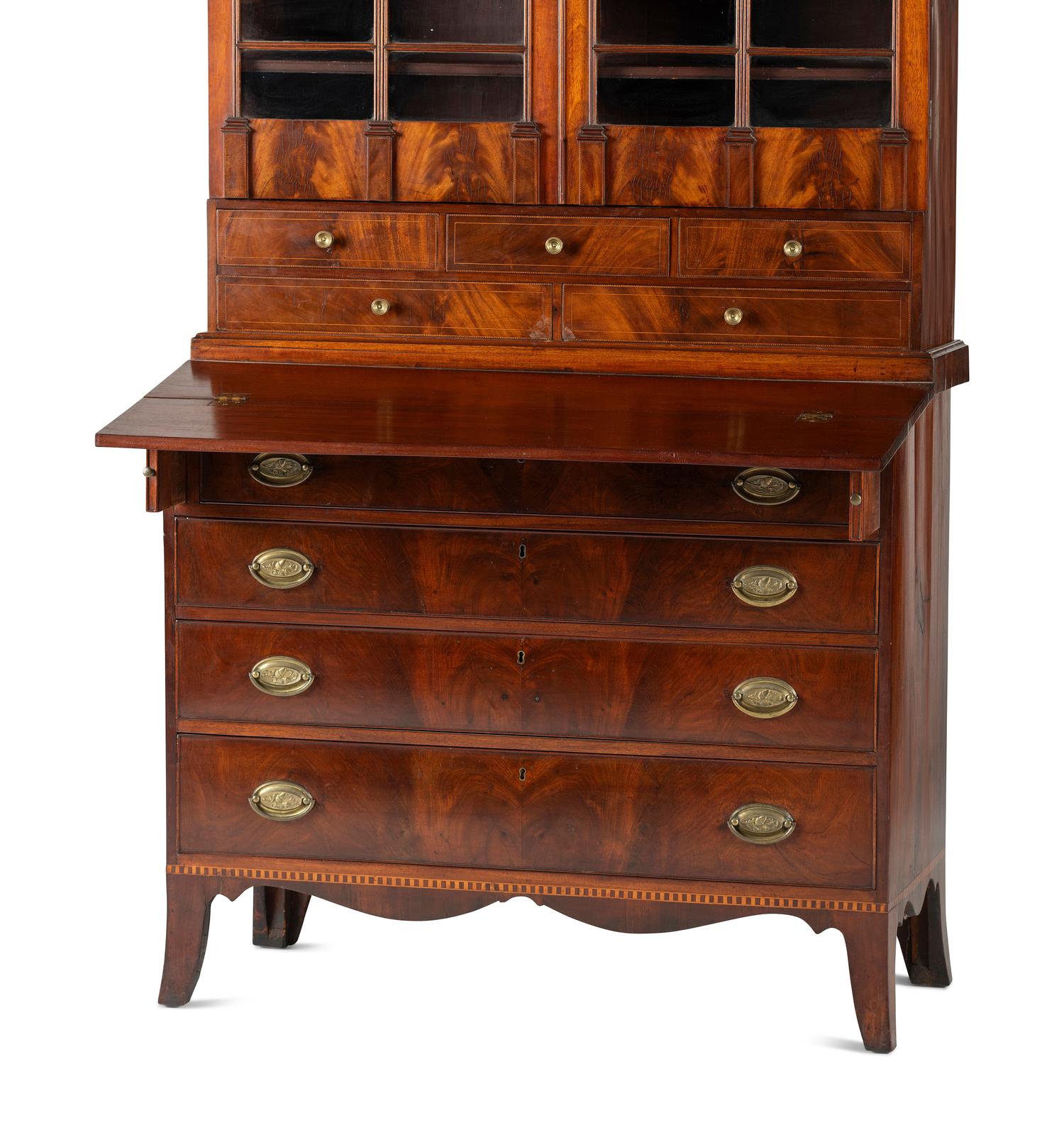 A Federal Inlaid Mahogany Lady's Writing Desk-and-Bookcase