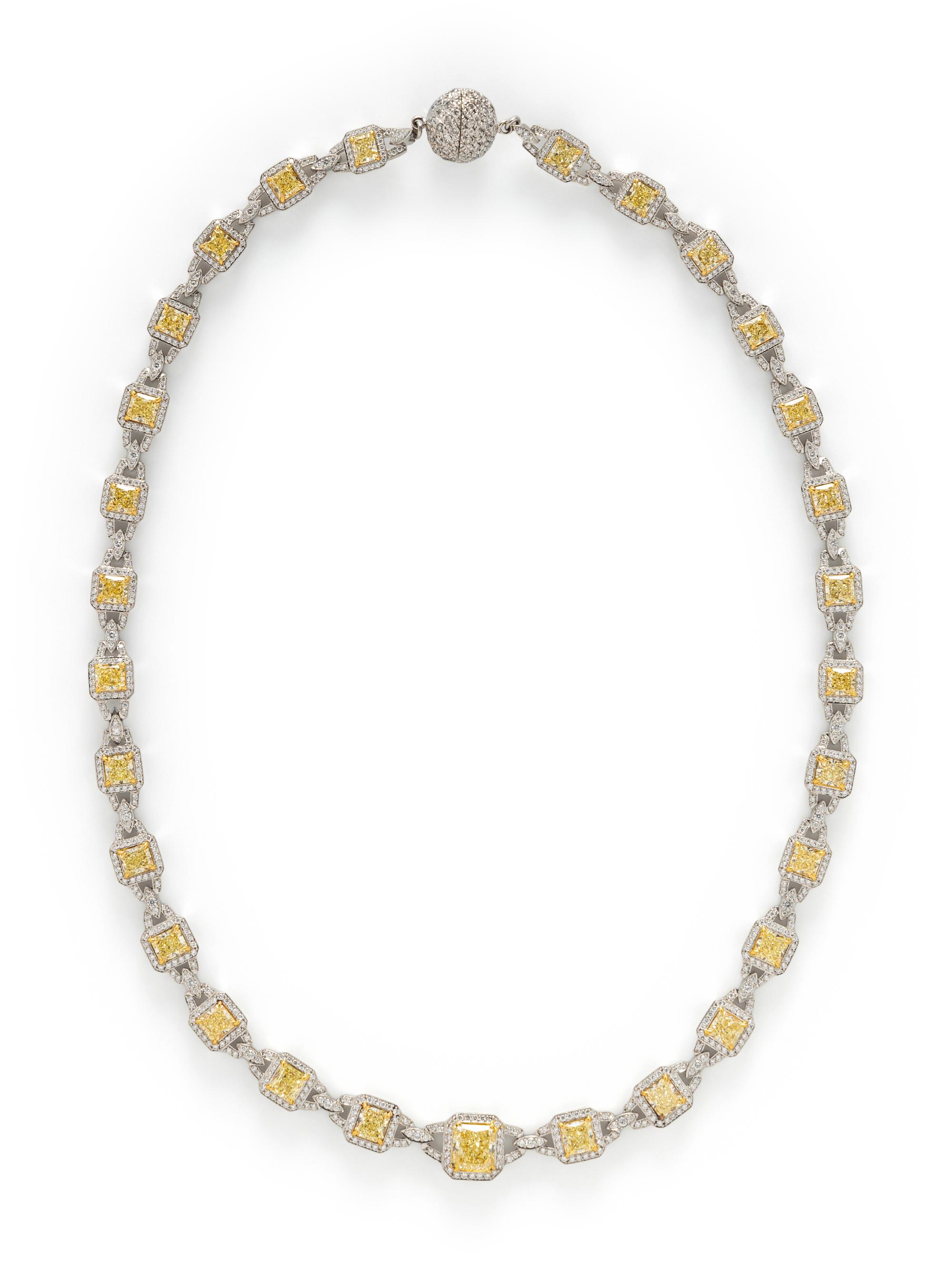 FANCY YELLOW DIAMOND, COLORED DIAMOND, AND DIAMOND NECKLACE