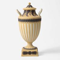 A Wedgwood Buff Yellow Dip and Solid Black Jasperware Vase and Cover UK, circa 1880