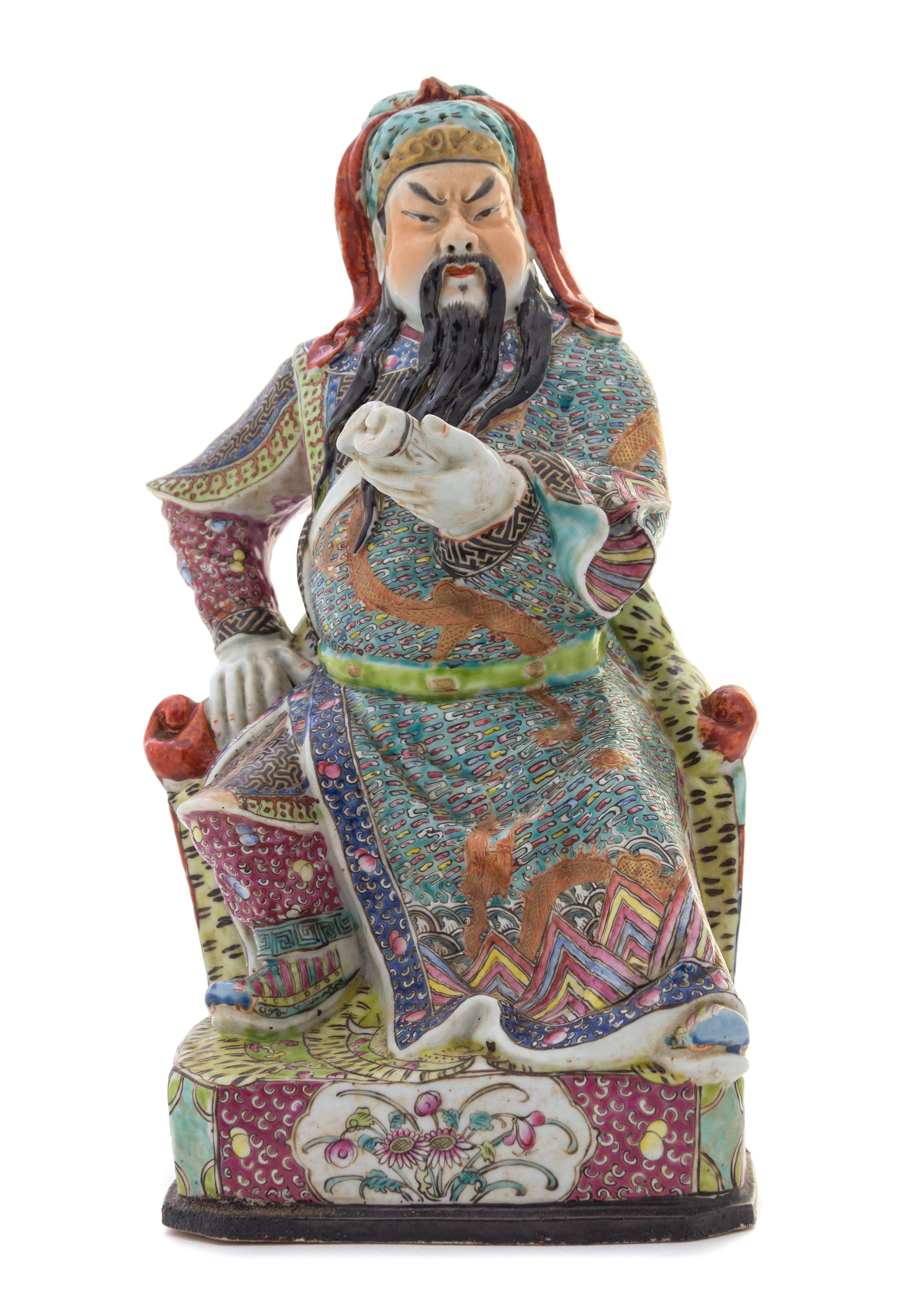 A Famille Rose Porcelain Figure of Guan Yu POSSIBLY LATE QING DYNASTY Height 11 1/2 inches. — POSSIBLY LATE QING DYNASTY