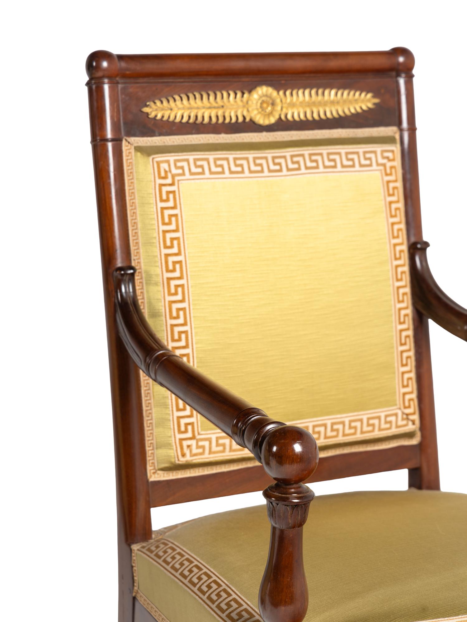 A Restauration Gilt Bronze Mounted Mahogany Three-Piece Seating Suite