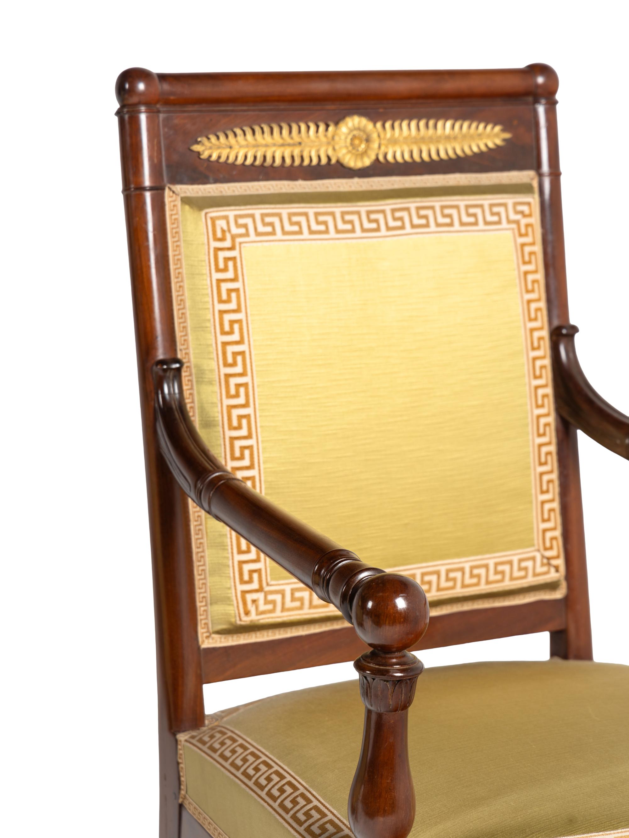 A Restauration Gilt Bronze Mounted Mahogany Three-Piece Seating Suite