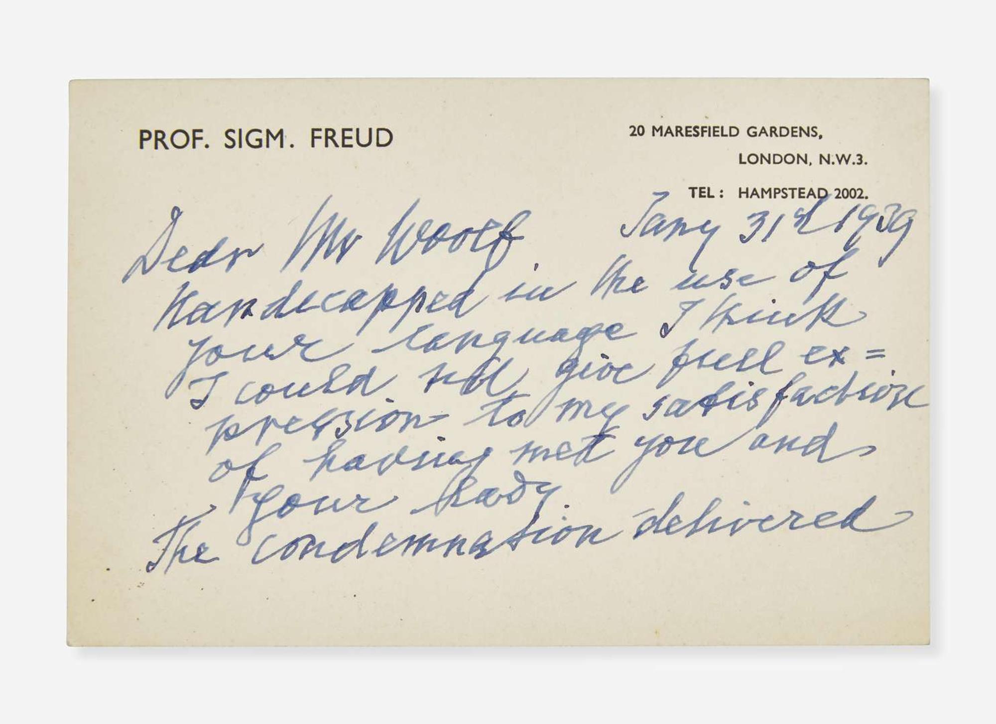 [Psychology] Freud, Sigmund: Autograph Letter, signed
