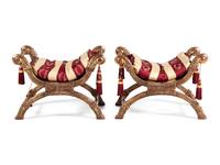 A Pair of Regency Style Giltwood Curule Stools