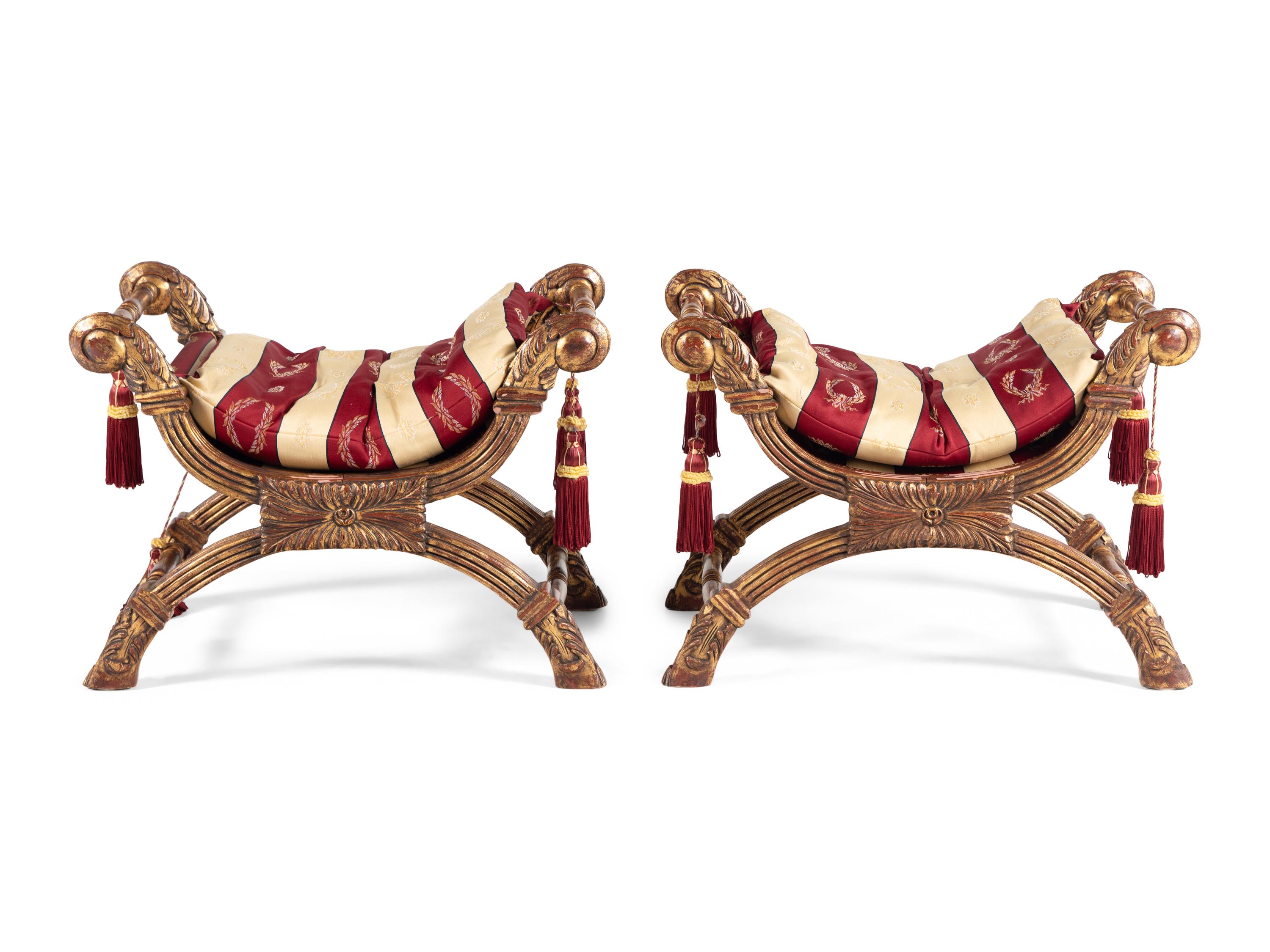 A Pair of Regency Style Giltwood Curule Stools