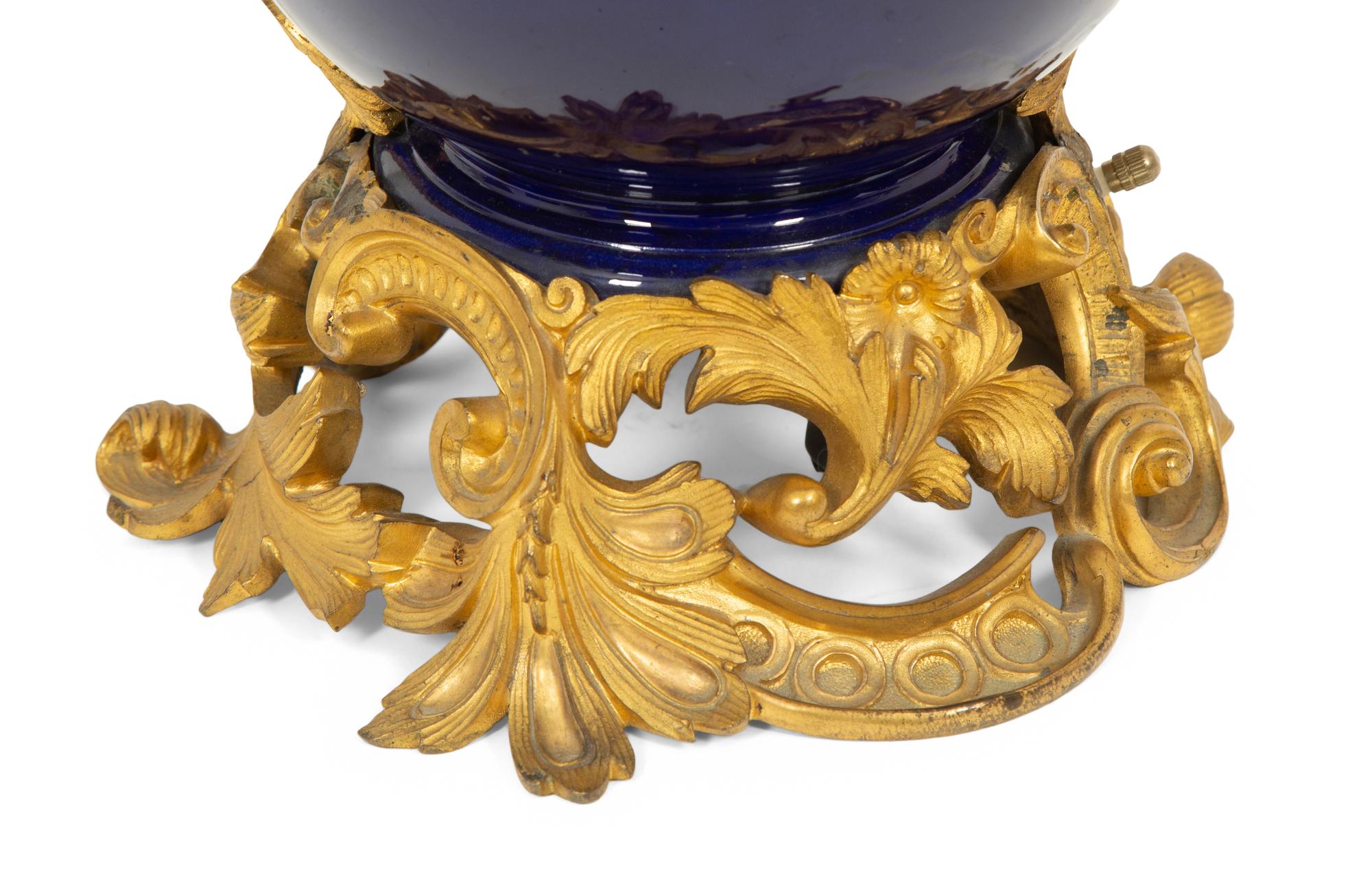 A Gilt Bronze Mounted Cobalt Glazed Porcelain Table Lamp