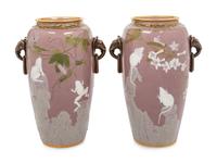 A Pair of Mintons Pate-sur-Pate Elephant Handle Urns
