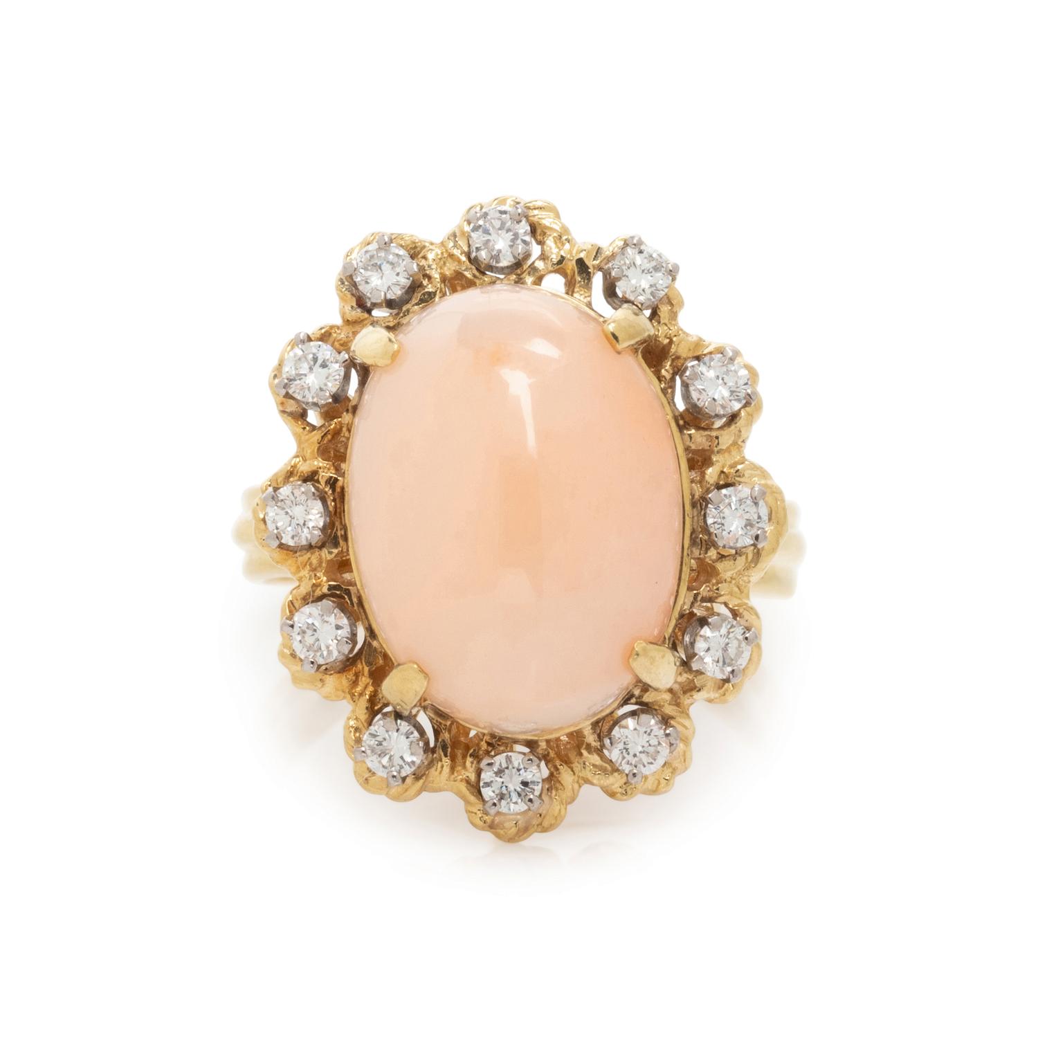 ANGEL SKIN CORAL AND DIAMOND RING