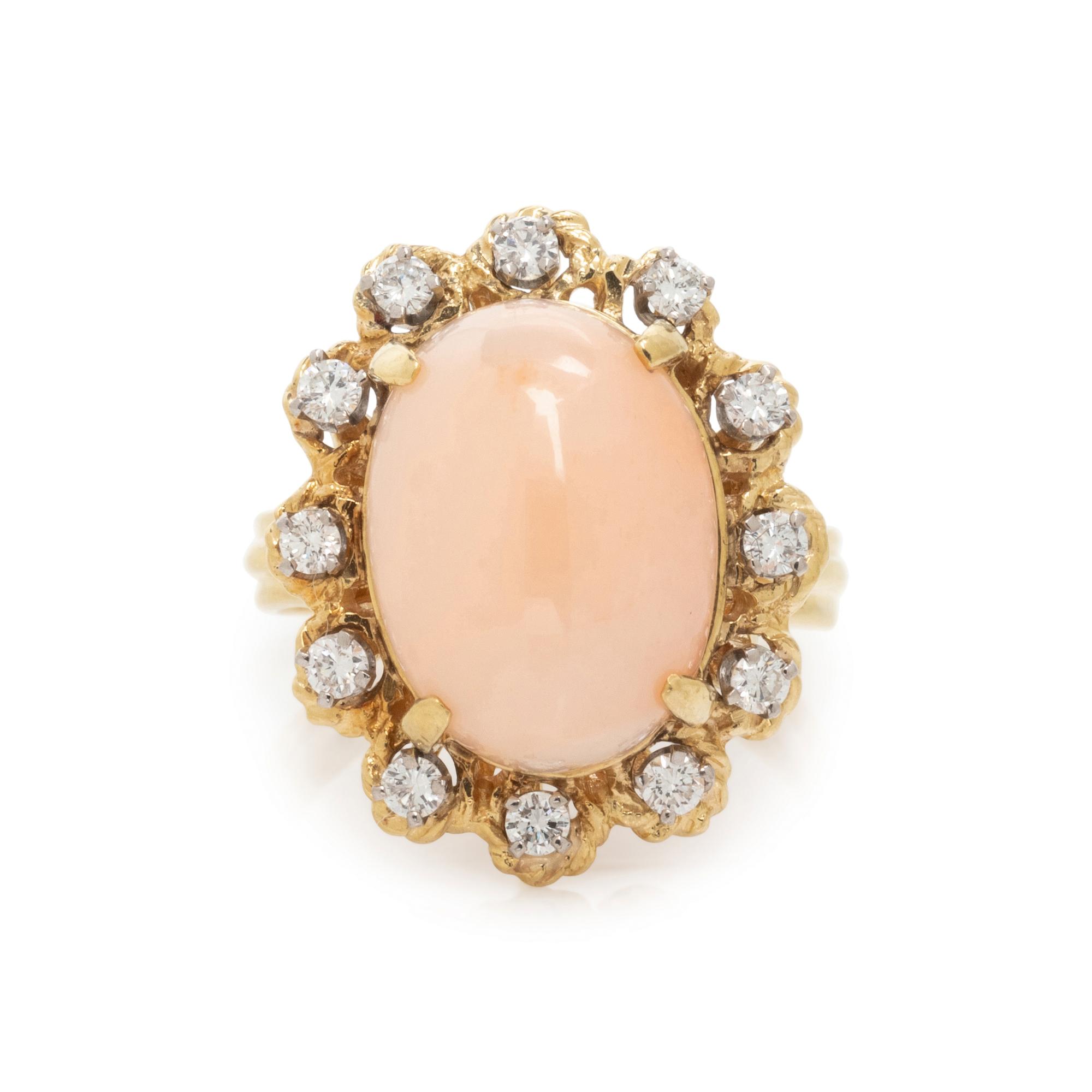ANGEL SKIN CORAL AND DIAMOND RING