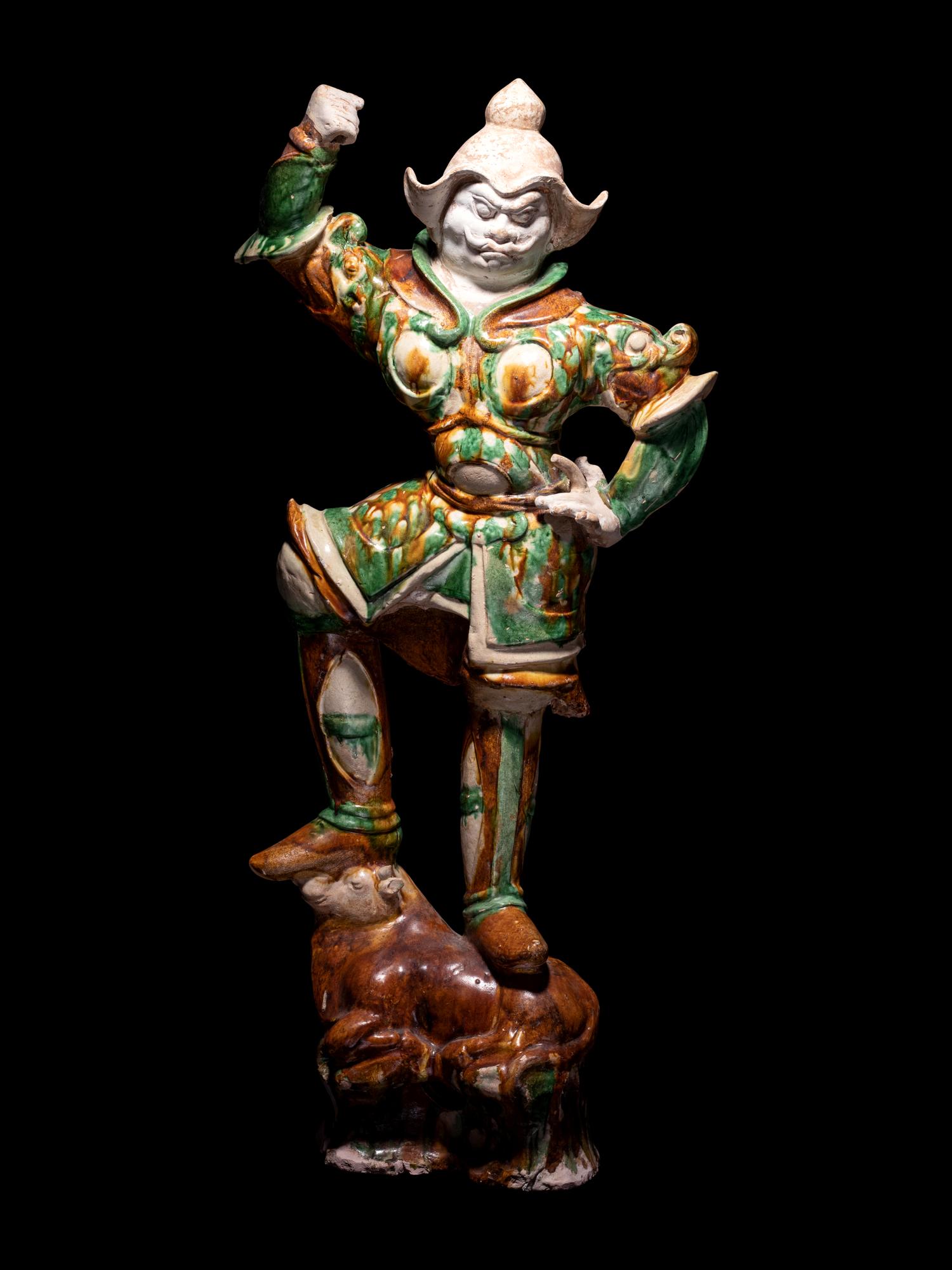 A Pair of Sancai Glazed Pottery Figures of Lokapalas