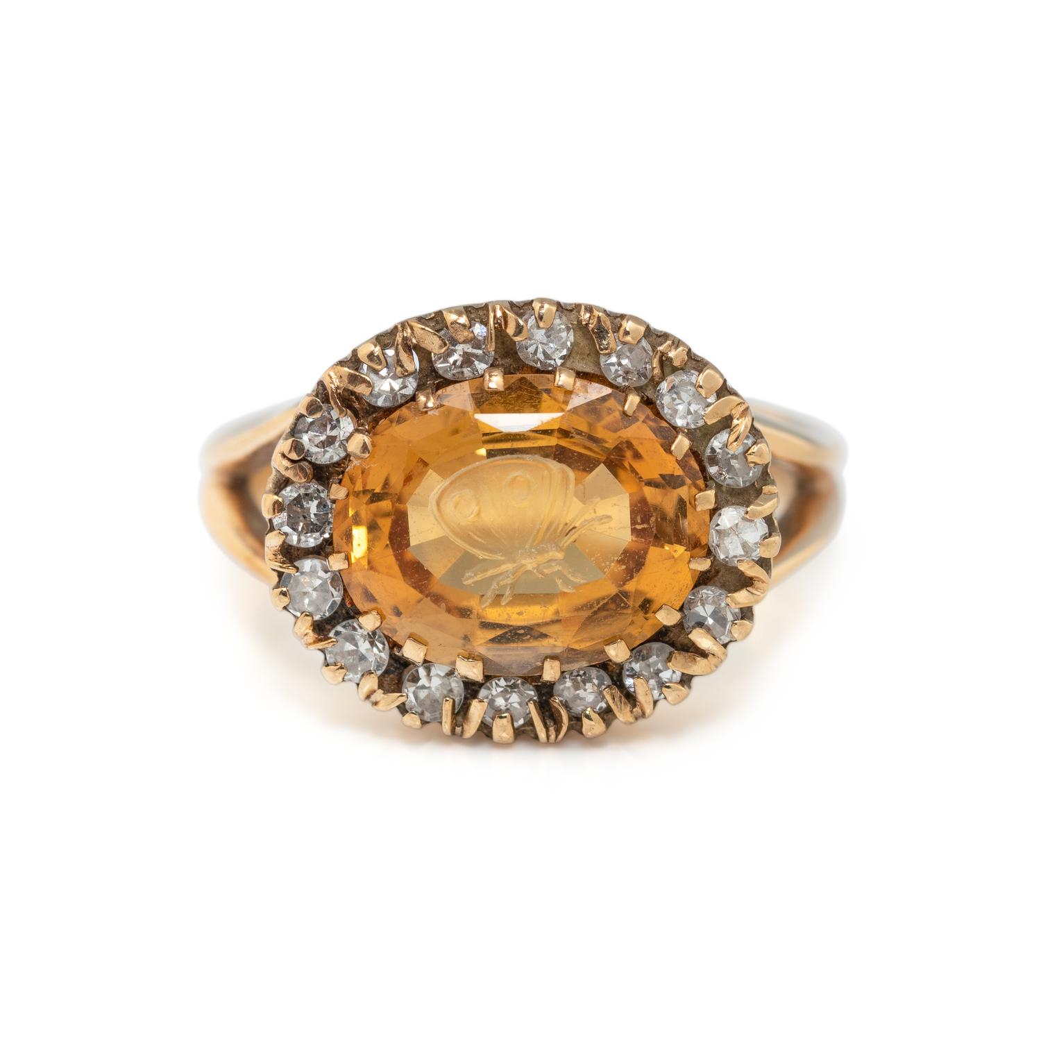 TOPAZ INTAGLIO AND DIAMOND RING