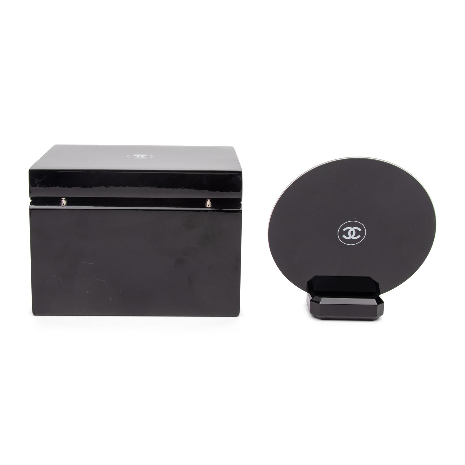 Chanel, Lacquered Logo Box & Vanity Mirror
