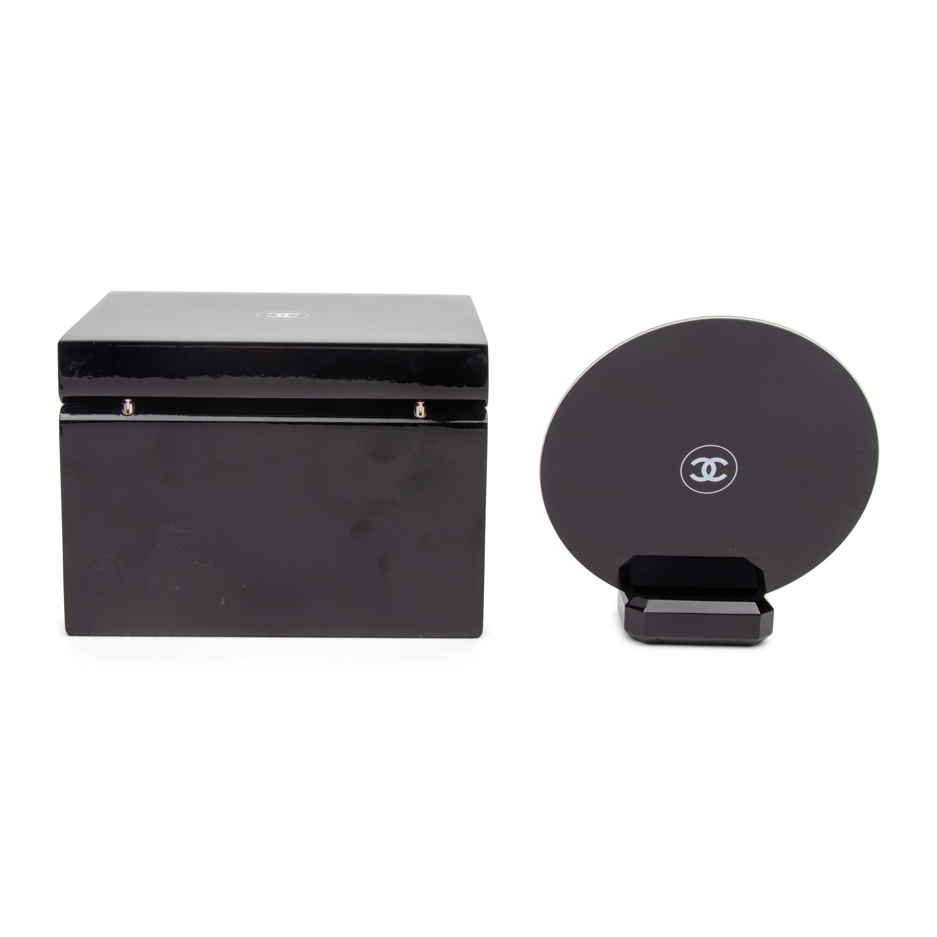 Chanel, Lacquered Logo Box & Vanity Mirror