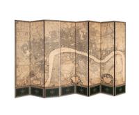 An Eight-Panel Floor Screen Depicting an Engraved Map of London