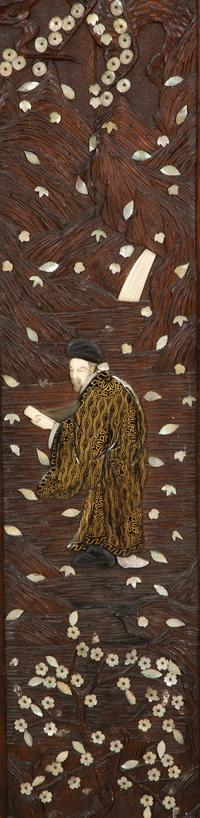 A Chinese Bamboo Screen Panel with Mother-of-Pearl Inlay