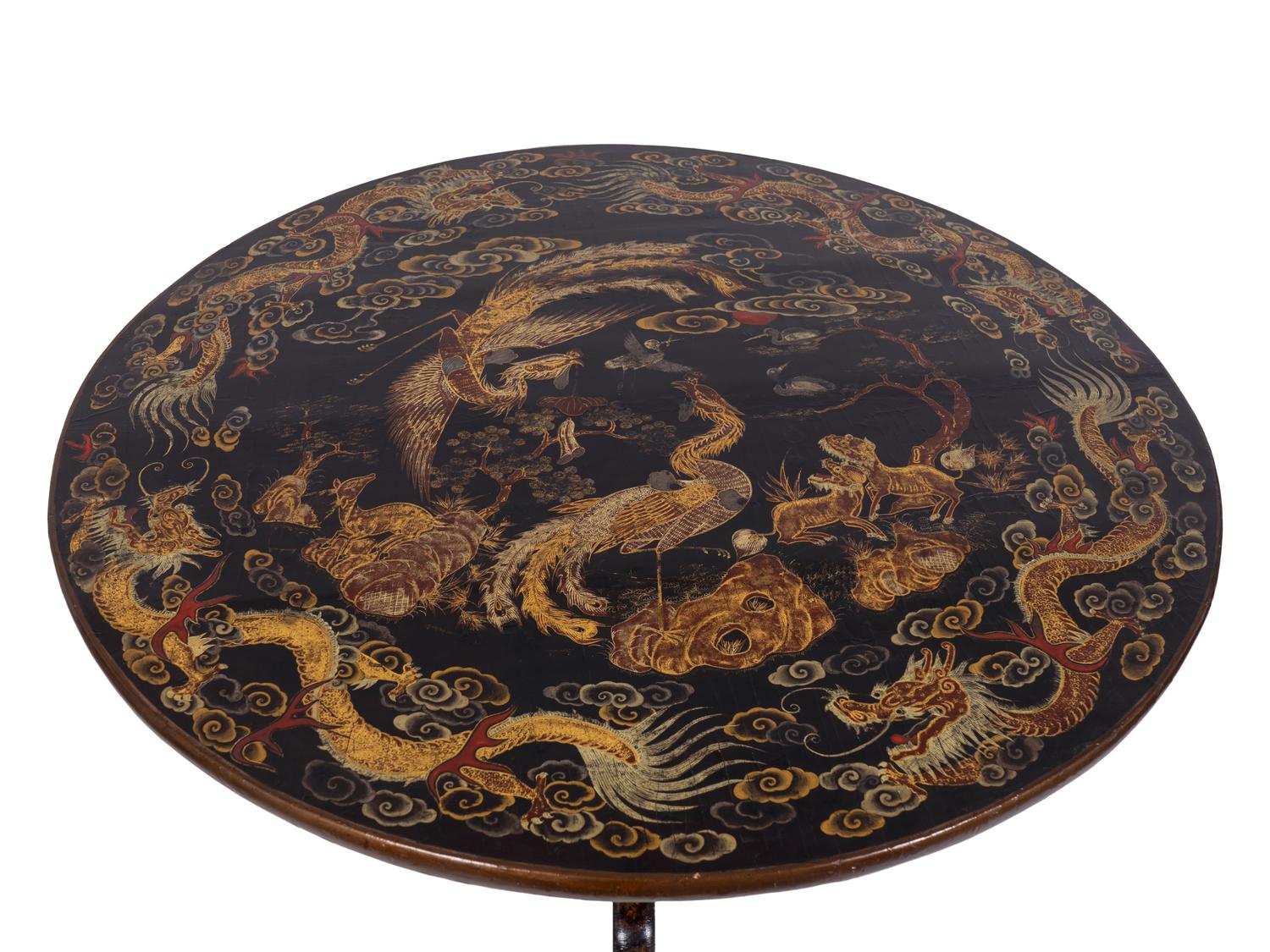 A Chinese Export Gilt-Decorated Black Lacquer Tilt-Top Tripod Table — FIRST HALF-19TH CENTURY