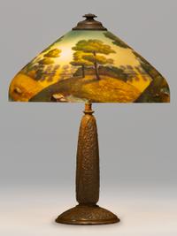 A Reverse Painted Glass Table Lamp