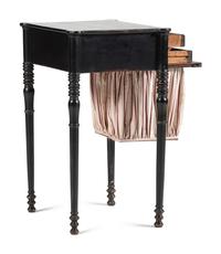 A Federal Turned and Black-Painted Maple Two-Drawer Sewing Table