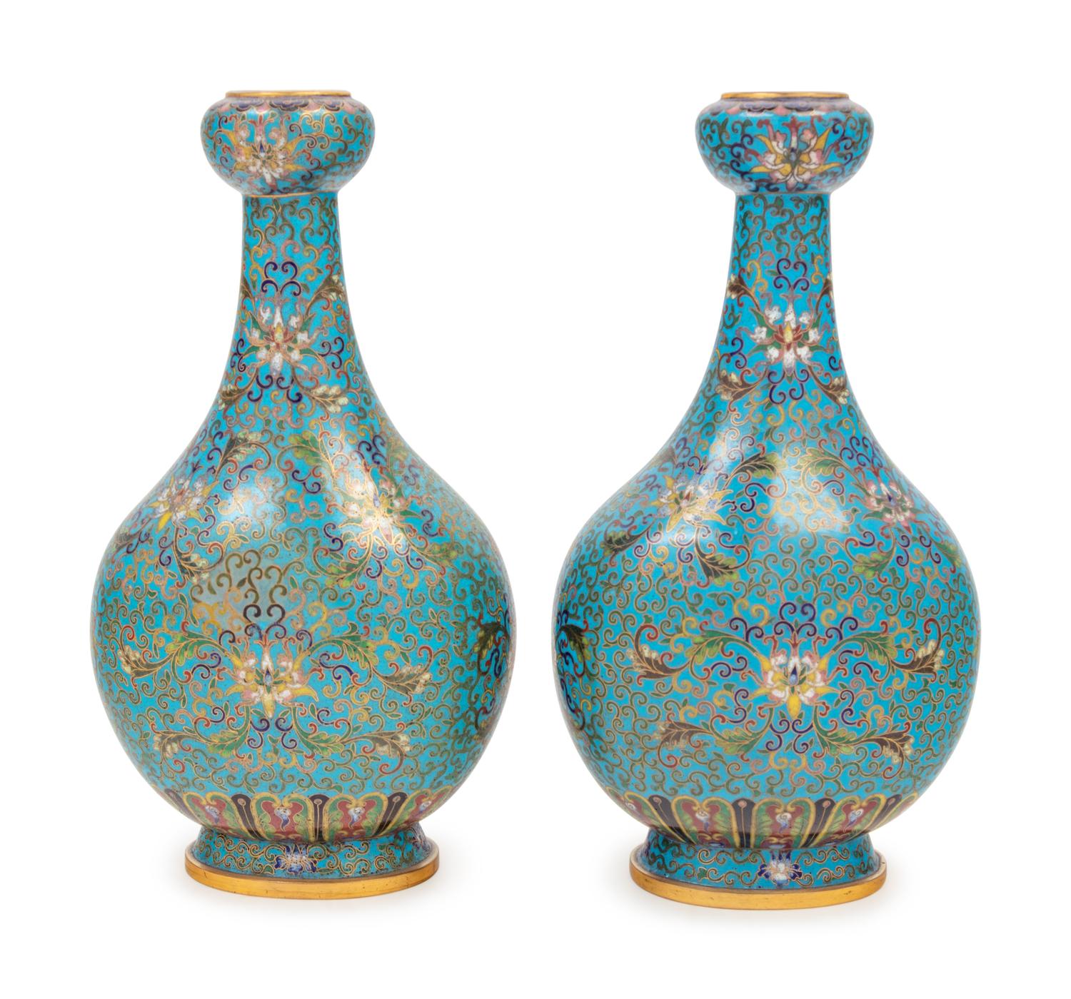 A Pair of Chinese Export Cloisonné Enamel Vases