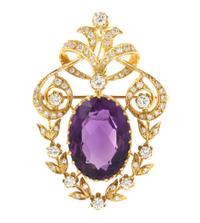 A 14 Karat Yellow Gold, Amethyst and Diamond Pendant/Brooch, 9.60 dwts.