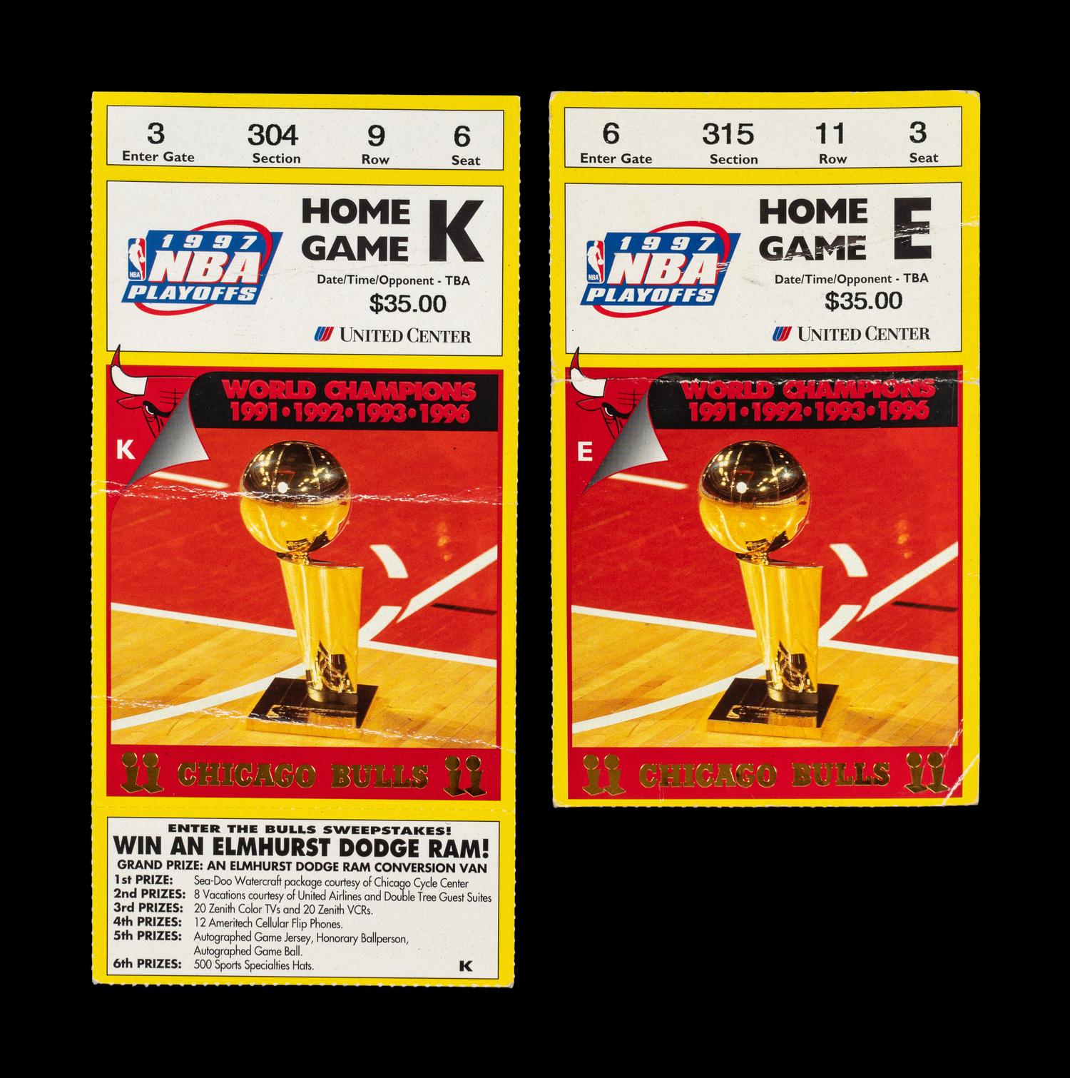A Collection of 13 Chicago Bulls Michael Jordan Last Dance Era 1996-97 Regular Season and Playoff Tickets and Stubs
