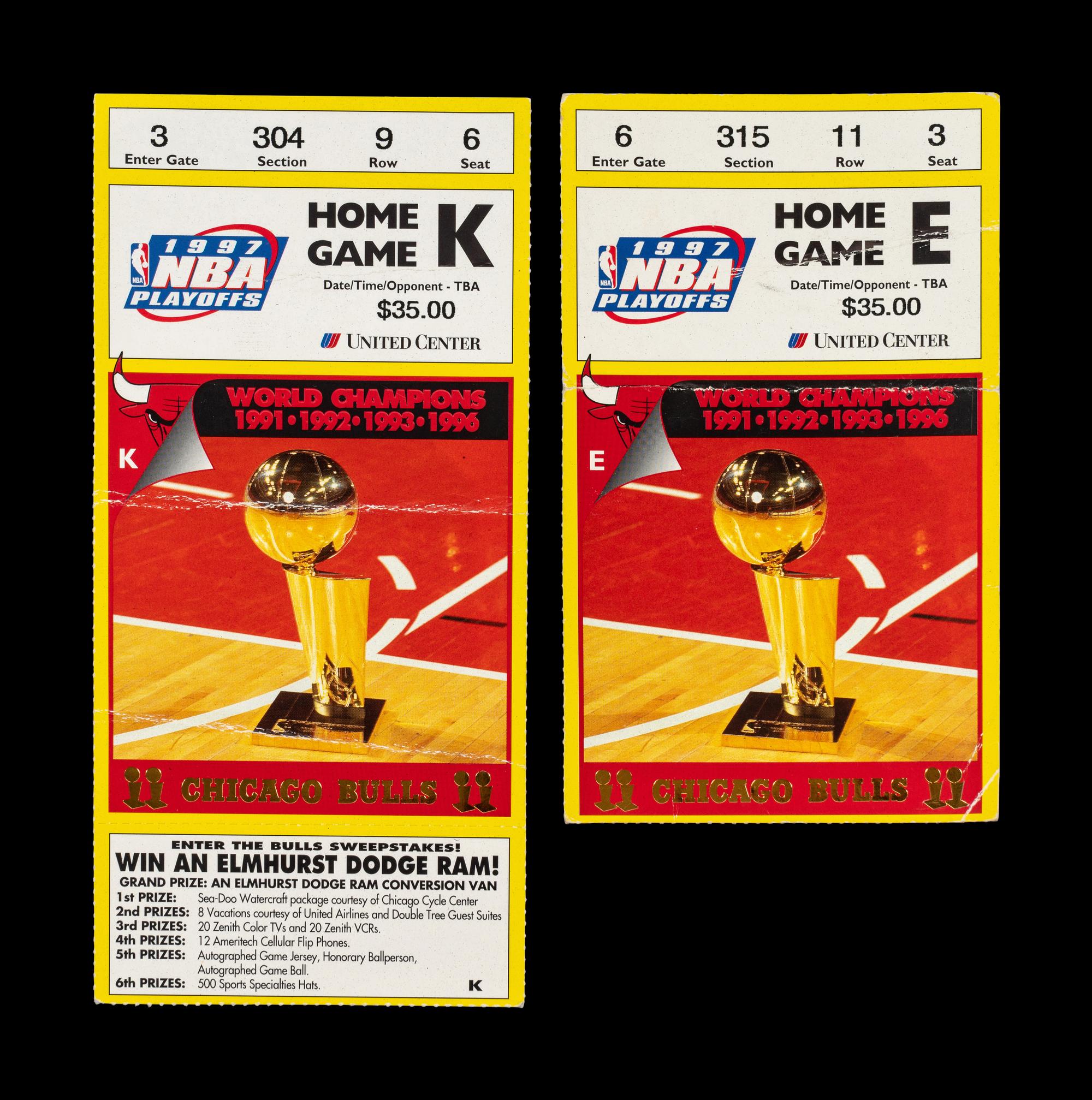 A Collection of 13 Chicago Bulls Michael Jordan Last Dance Era 1996-97 Regular Season and Playoff Tickets and Stubs