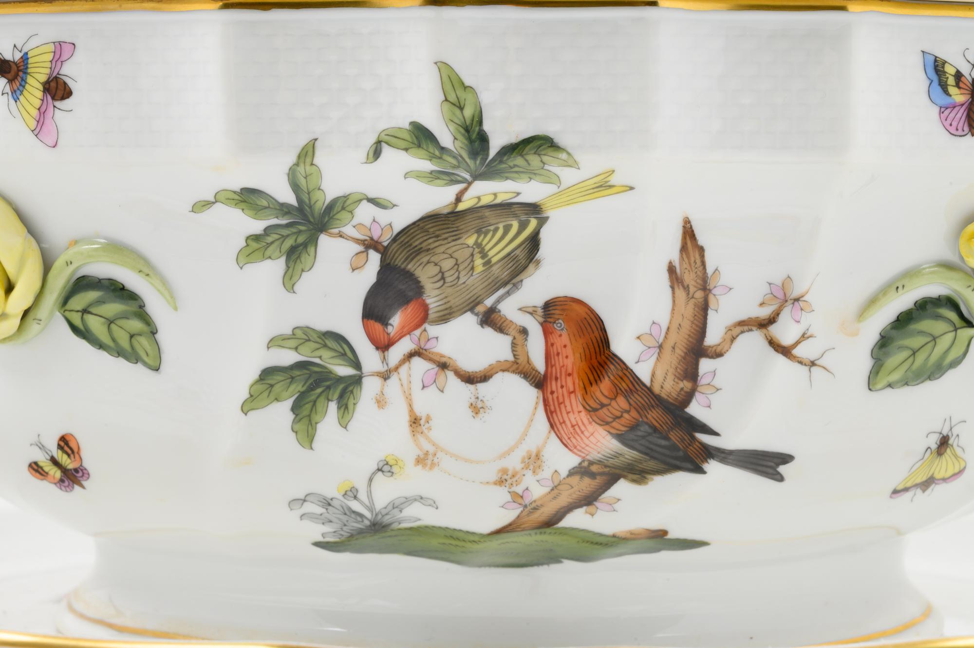 A Herend Porcelain Rothschild Bird Soup Tureen and Underplate