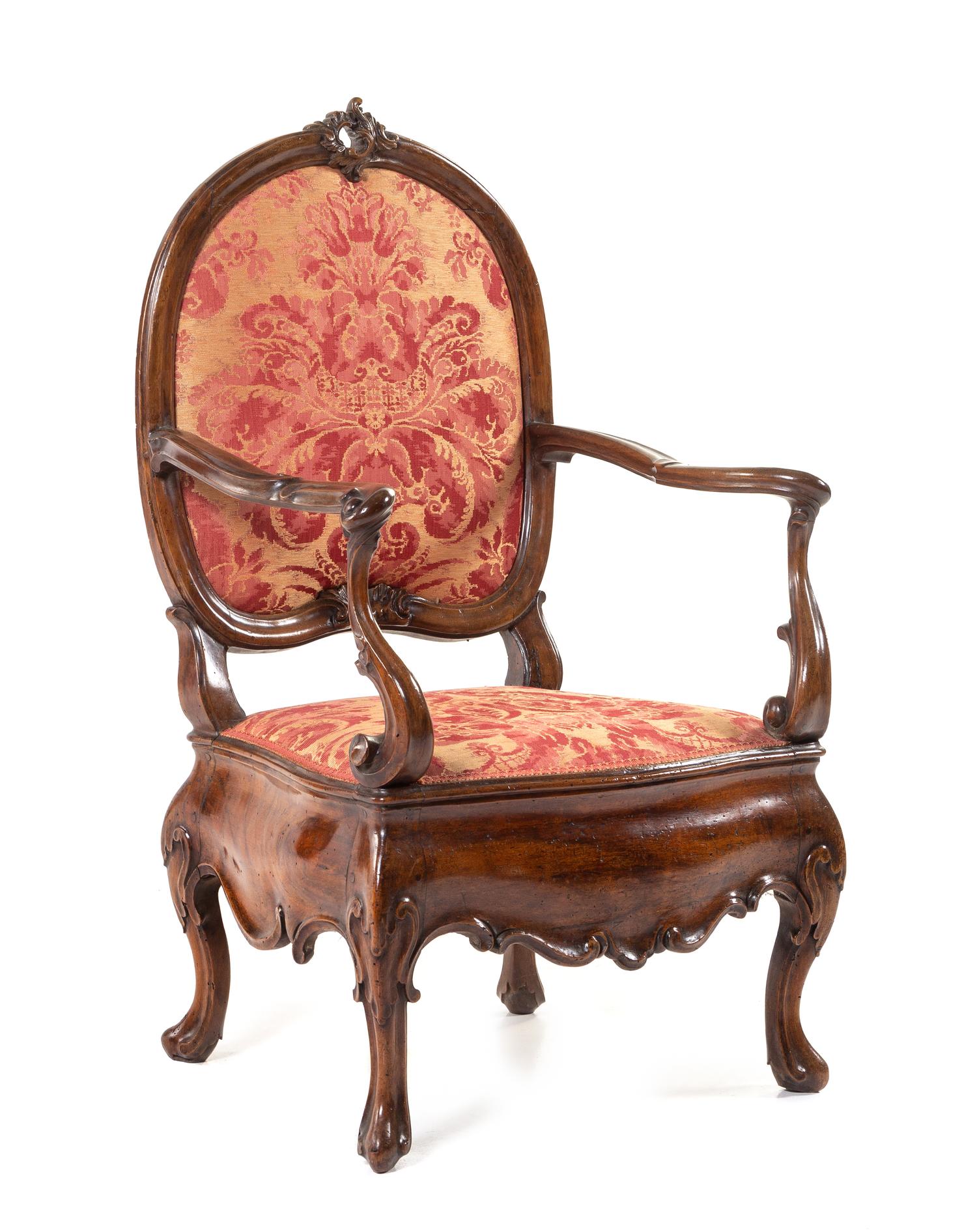An Italian Walnut Armchair Height 43 1/2 inches. — 19TH CENTURY