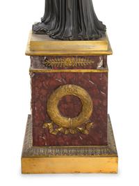 A Pair of Large Empire Style Gilt and Patinated Bronze and Marble Figural Candelabra Bases